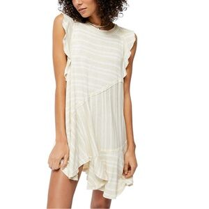 Free People Women's Small Between The Lines Striped Tunic Dress Linen Beige